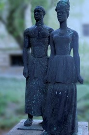 African couple statue (Gerhard Geyer, 1965) honoring Anton Wilhelm Amo, University of Halle, Germany